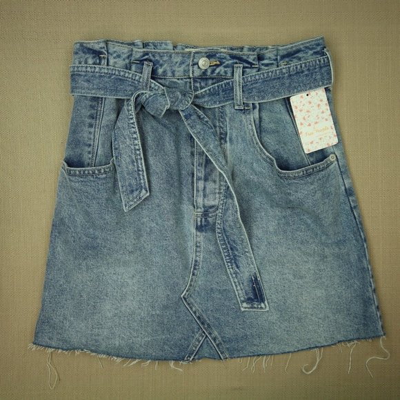 Free People Dresses & Skirts - Free People East Of Eden Denim Mini Skirt Women's 28 Belted Paperbag Waist NWT